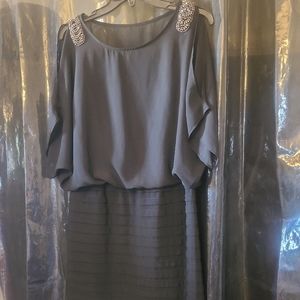 Scarlett Nite Black, Embellished Blouson Cold Sholder, Tiered bottom dress